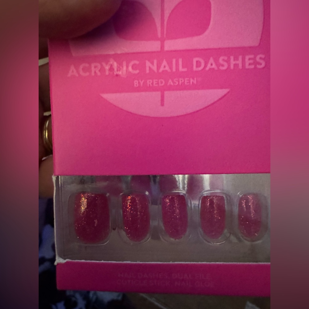 Red Aspen acrylic line press on nails Curious Calen hot pink glitter gorgeous
